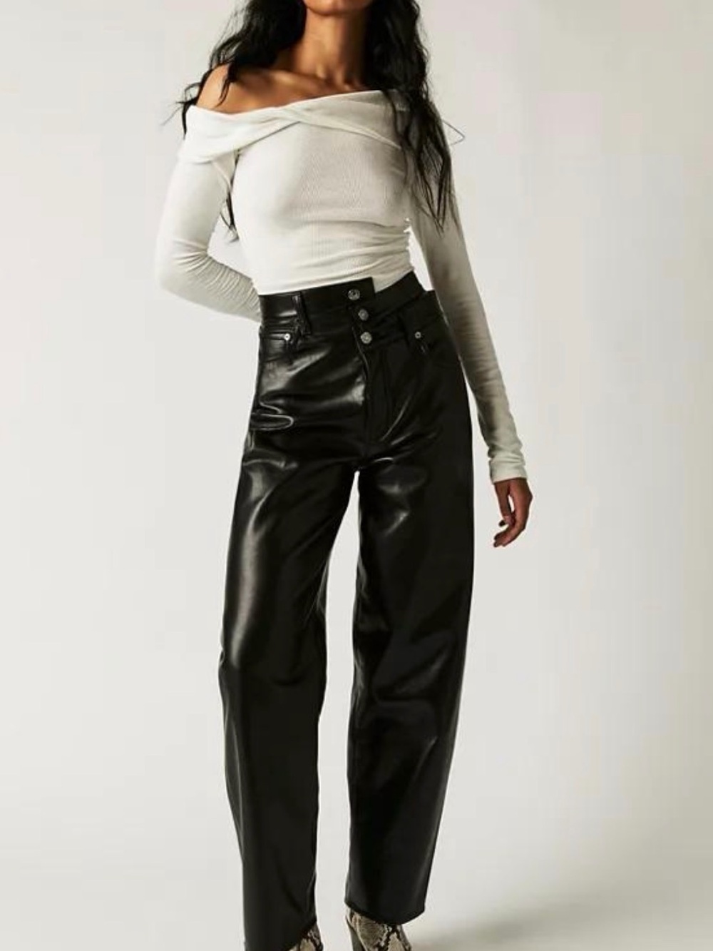 AGOLDE Broken Waistband Recycled Leather Pants Black Size 30